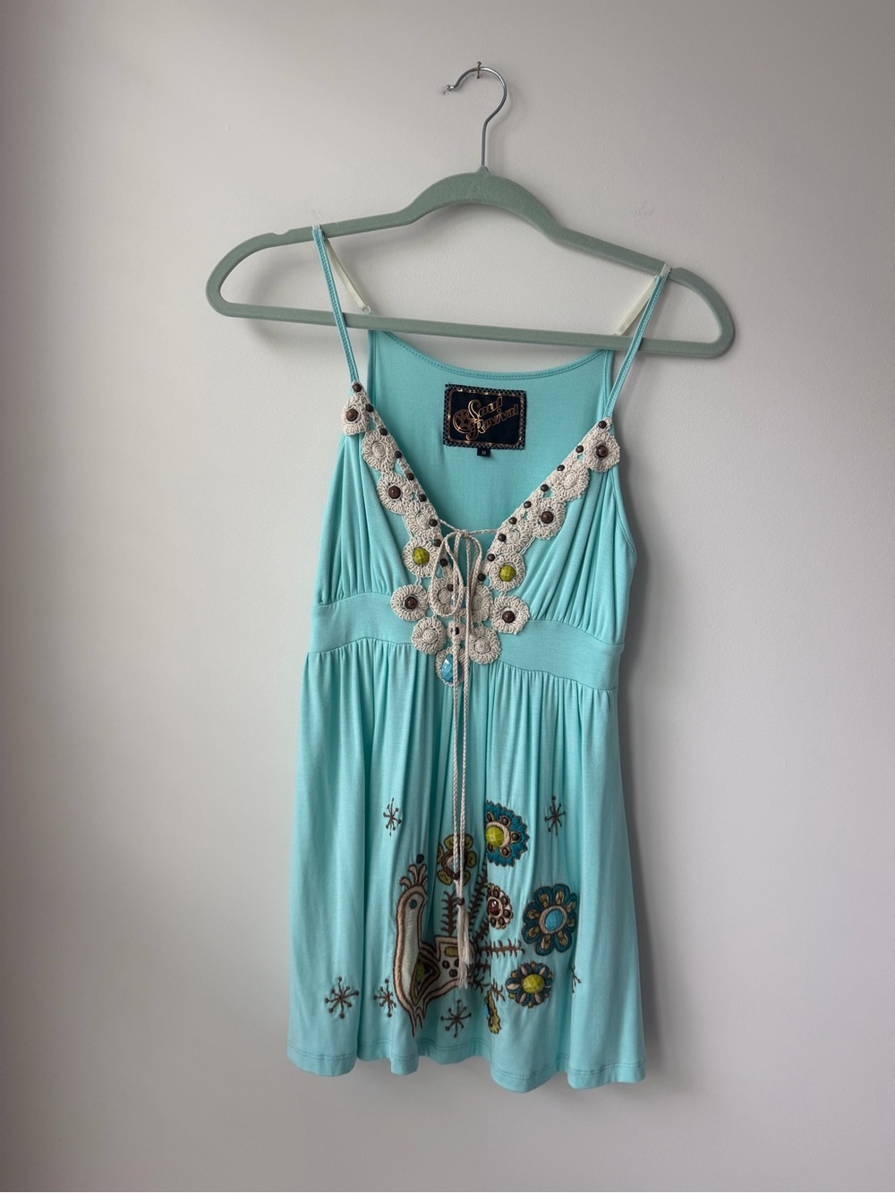 Soul Revival Aqua Embroidered Spaghetti Strap Camisole